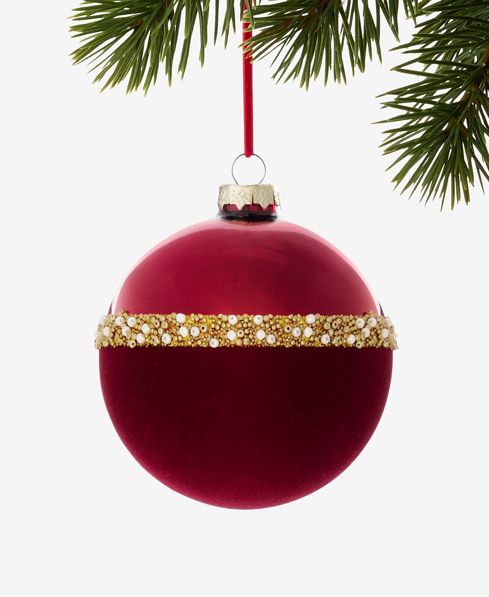 Елочный шар Holiday Lane Holiday Toile бордового цвета с бусинной лентой, эксклюзив Macy's