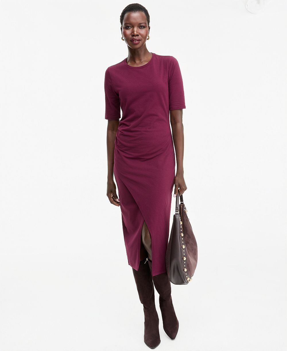 I.N.C. Women's Front-Slit Short-Sleeve Midi Dress, Macy's Exclusive