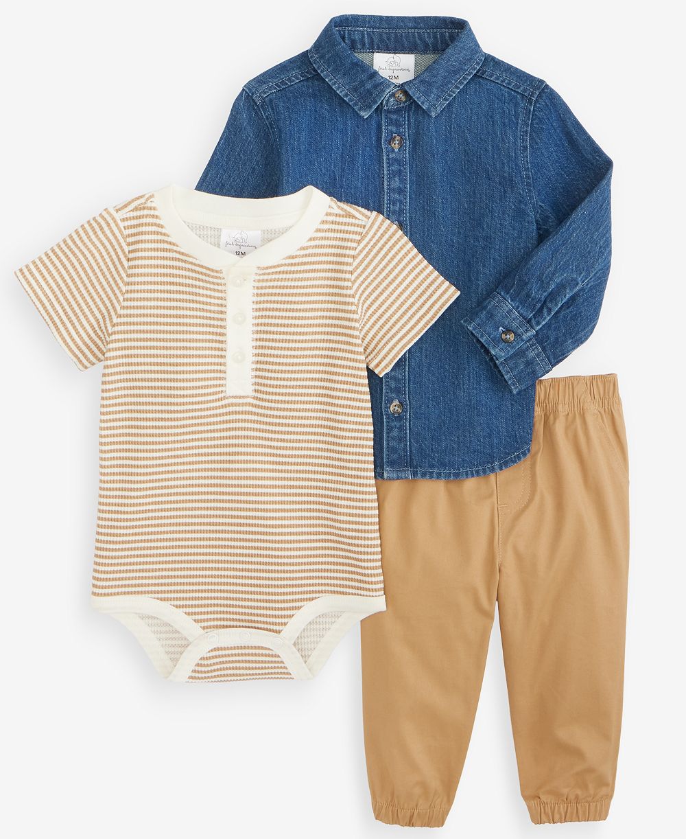 Комплект из 3 предметов First Impressions для новорожденных: рубашка chambray, боди и шорты