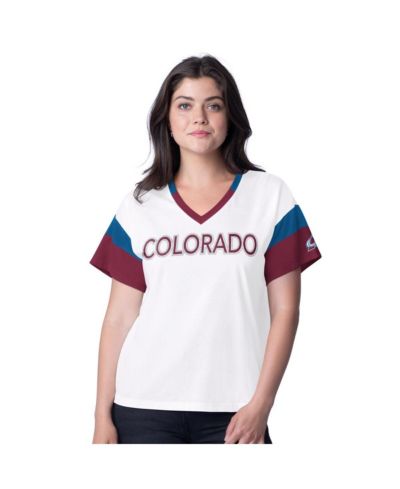 G-III 4Her by Carl Banks Women's White Colorado Avalanche Rink Oversized Rhinestone V-Neck T-Shirt