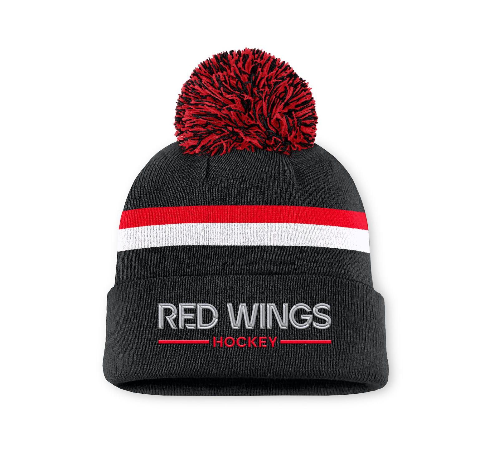 Fanatics Women's Black Detroit Red Wings Authentic Pro Rink Cuffed Knit Hat with Pom