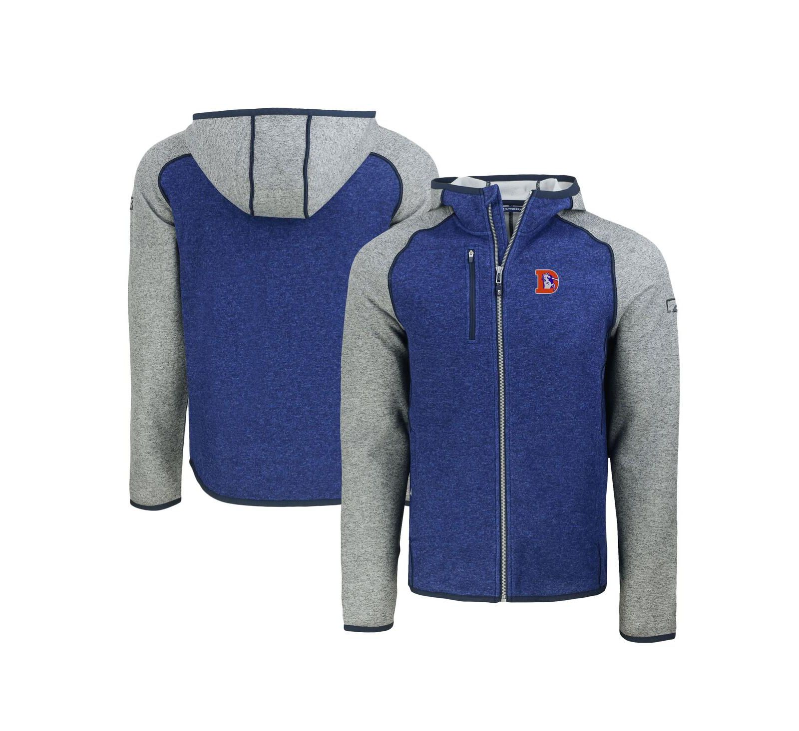 Cutter & Buck Men's Royal/Heather Gray Denver Broncos Throwback Mainsail Sweater-Knit Full-Zip Hoodie