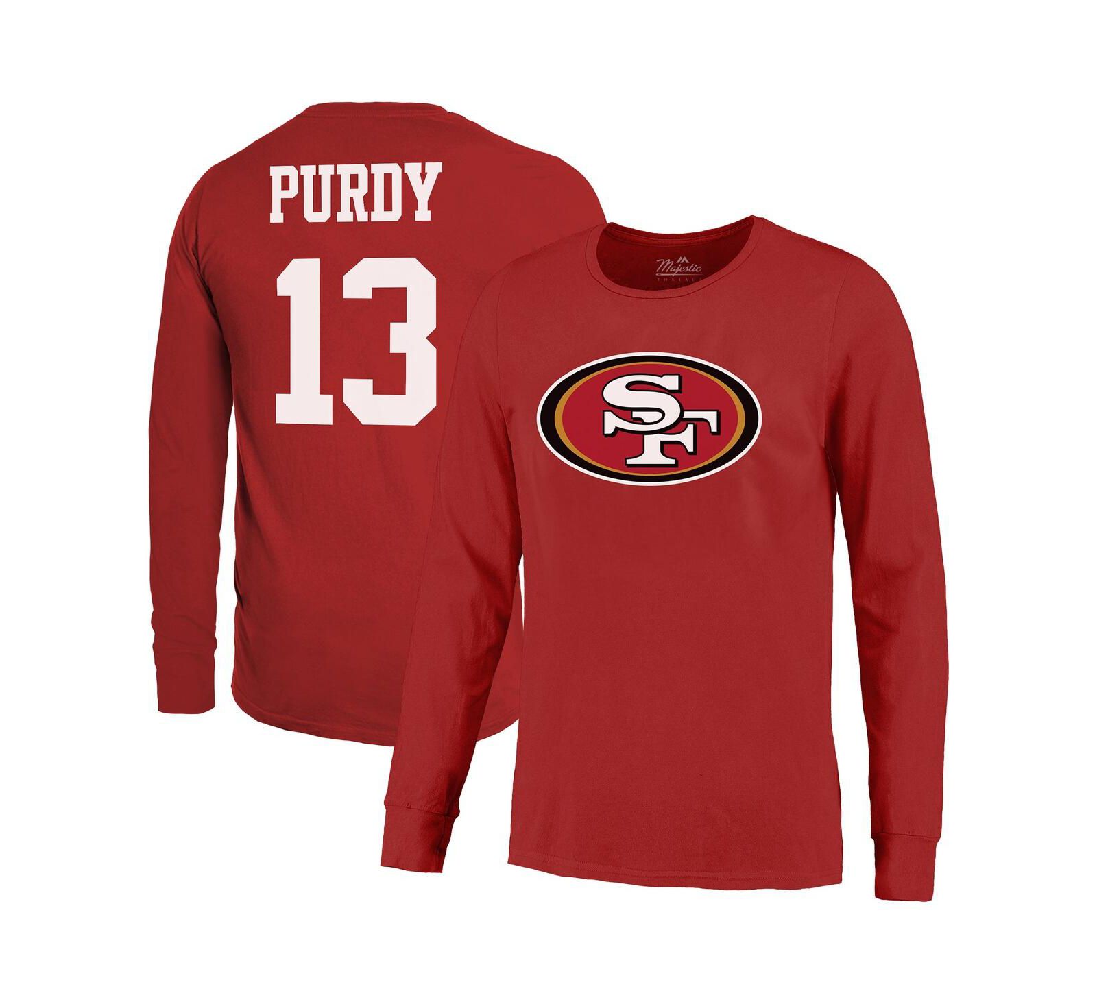 Мужская футболка Majestic Threads Brock Purdy Scarlet San Francisco 49ers Name & Number Long Sleeve