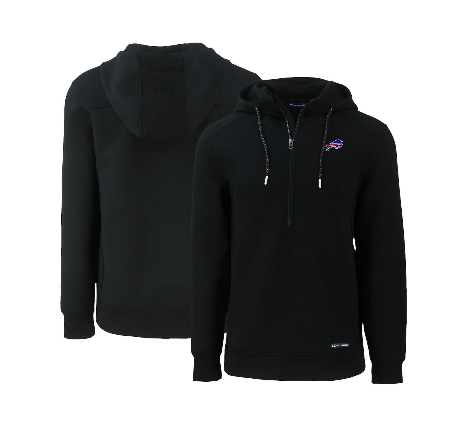 Cutter & Buck Men's Black Buffalo Bills Primary Mark Roam Eco Half-Zip Pullover Hoodie