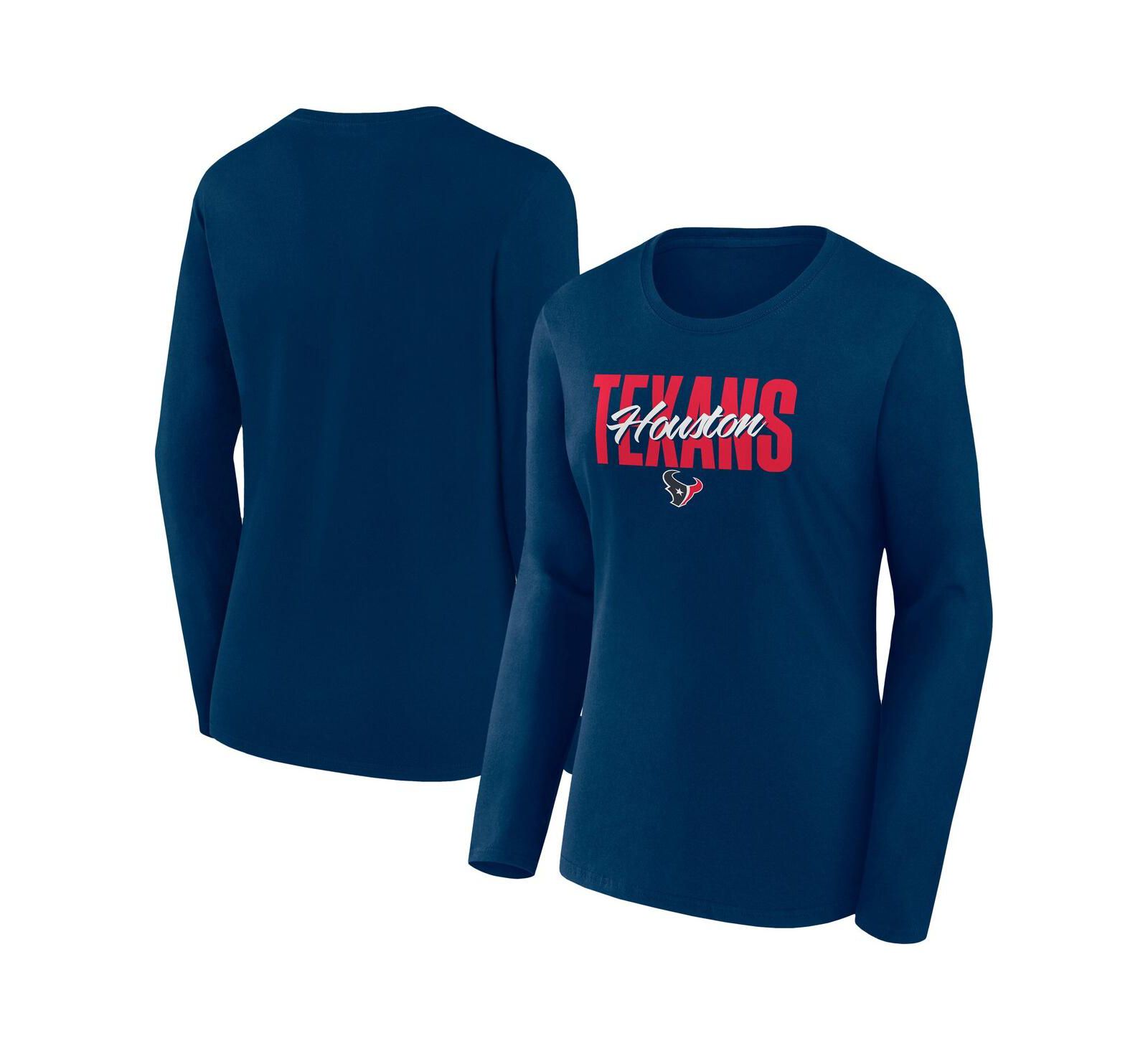 Футболка Fanatics Women's Navy Houston Texans Long Sleeve Scoop Neck