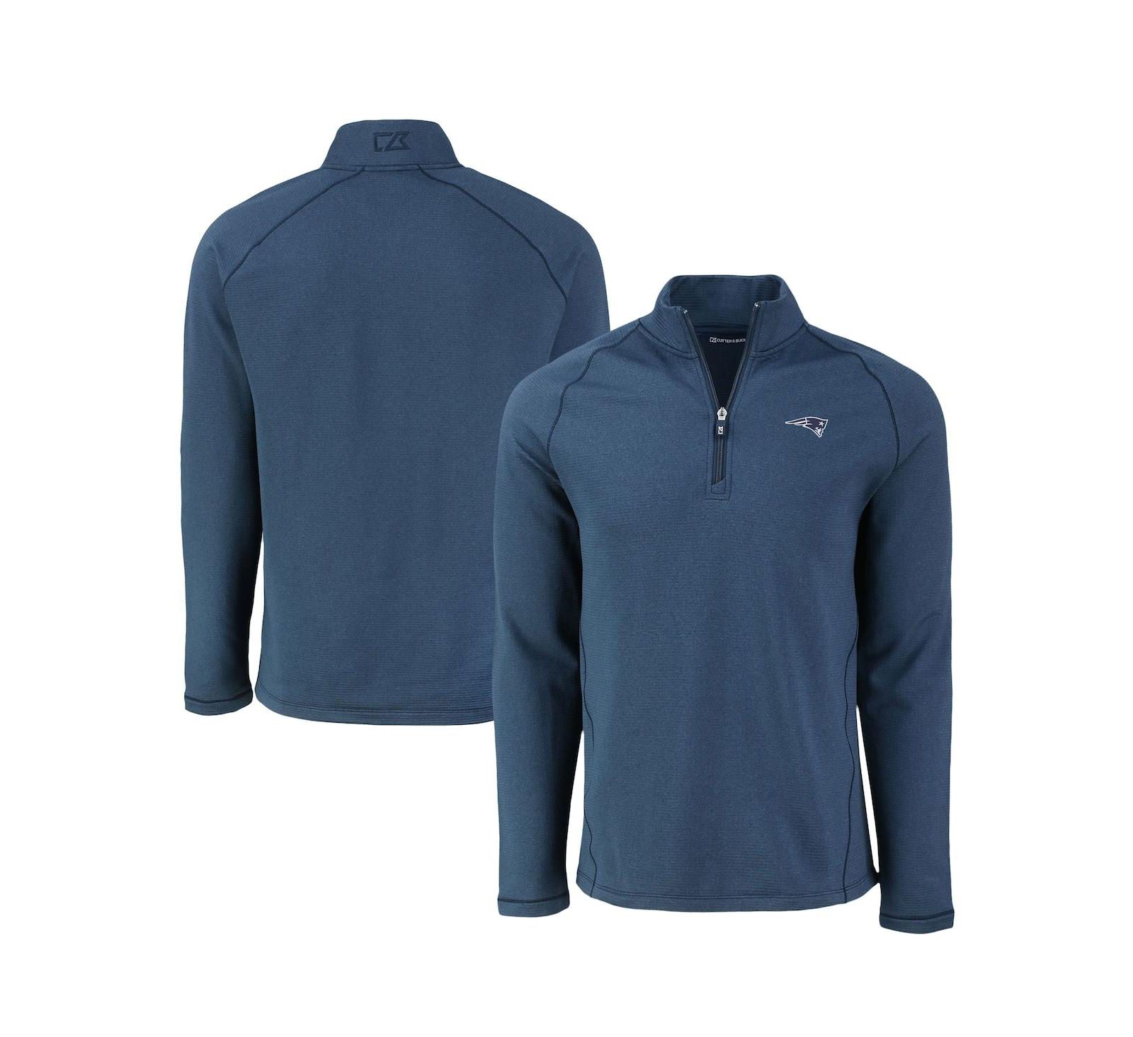 Cutter & Buck Men's Heather Navy New England Patriots Peshastin Eco Fleece Tri-Blend Raglan Quarter-Zip Jacket