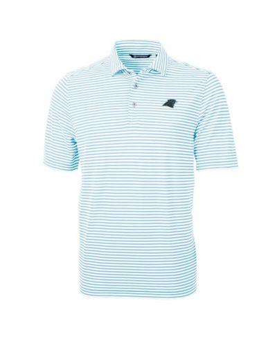 Cutter & Buck мужская поло-рубашка Virtue Eco Pique Stripe синего цвета с каролинским узором, Carolina Panthers