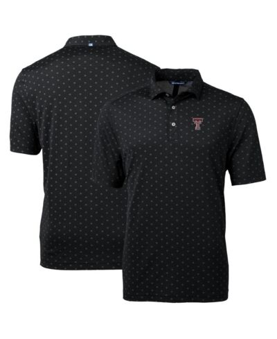 Cutter & Buck Men's Black Texas Tech Red Raiders Big & Tall Virtue Eco Pique Tile Print Polo Shirt