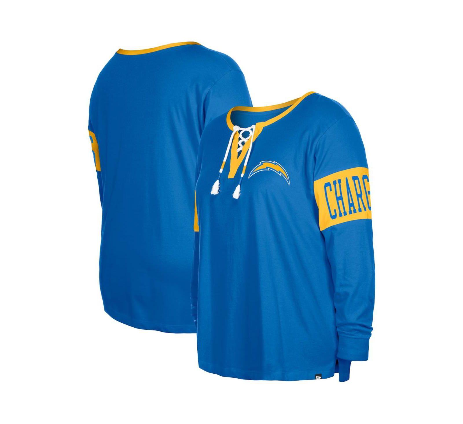 New Era Women's Powder Blue Los Angeles Chargers Plus Size Lace-Up Notch Neck Long Sleeve T-Shirt