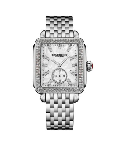 Stuhrling Женские часы 4090 34mm с прямоугольным стальным браслетом и перламутровым циферблатом