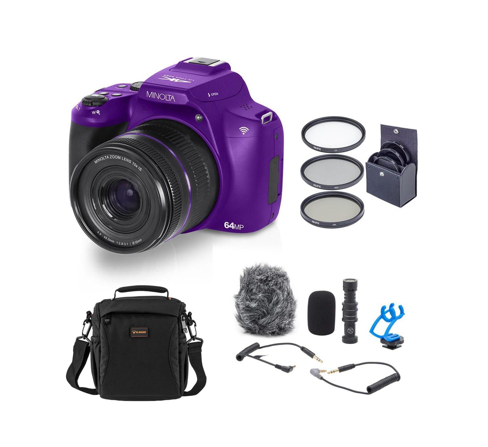 Minolta цифровая камера MNB10Z 64MP, комплект с микрофоном, набором фильтров 49mm и сумкой через плечо