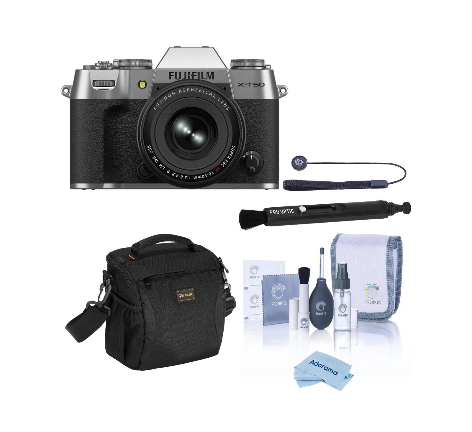 Fujifilm X-T50 Mirrorless Camera with XF 16-50mm f/2.8-4.8 R LM WR Lens with Universal Lens Cap Tether, Complete Optics Care and Cleaning Kit