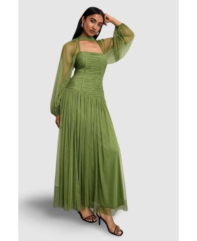 Женское Warehouse Bow Detail Gathered Tulle Maxi платье