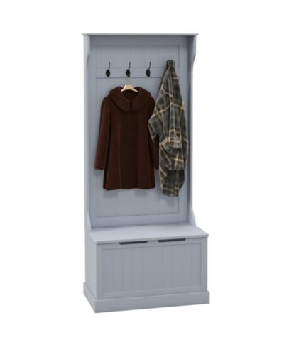 RAINSKEN Hall Tree with Bench and Shoe Storage - Coat Rack with 4 Hooks and Flip Top Storage Compartment for Hallway and Entryway