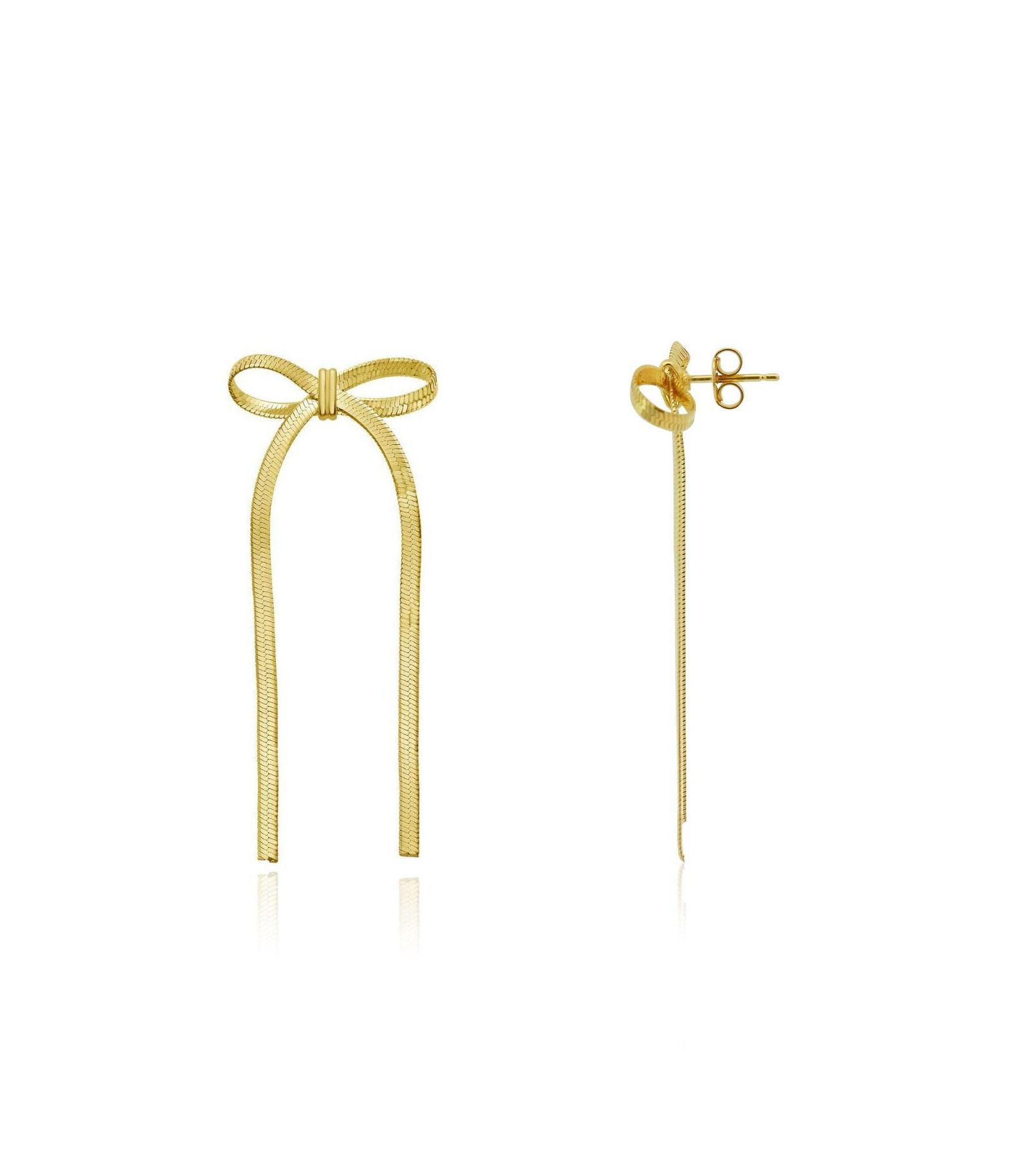The Lovery Herringbone Bow Earrings 14K Gold-Plated Sterling Silver