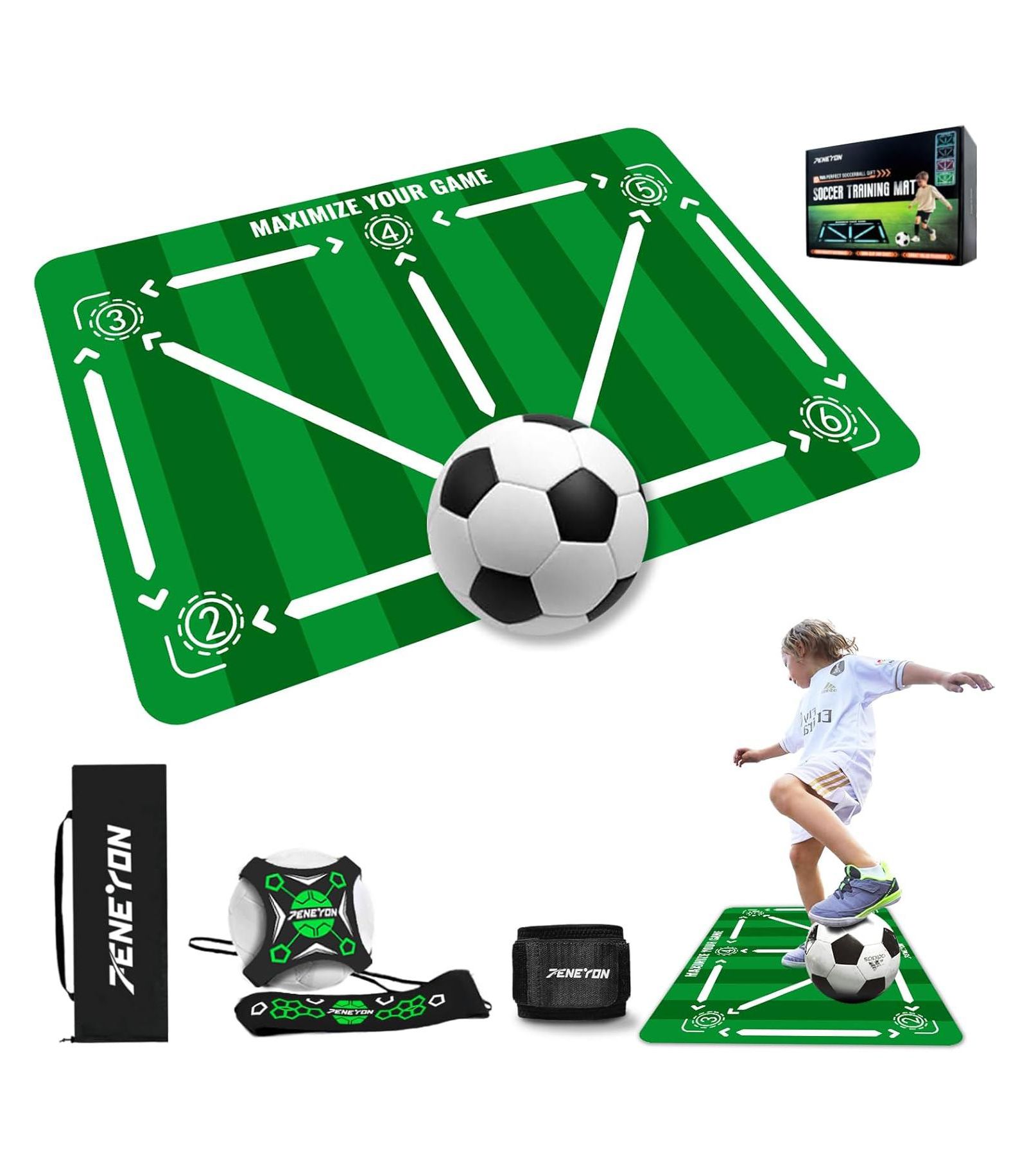 peneyon Soccer Training Mat with Adjustable Trainer – Non-Slip Soccer Equipment for Kids & Youth to Boost Speed, Strength & Coordination