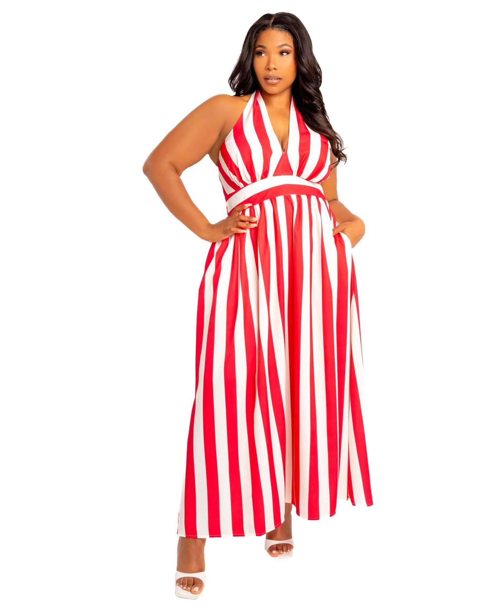 Женское платье-макси Buxom Couture Plus Size Stripe Halter Neck Maxi