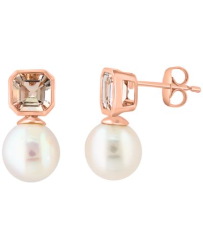 EFFY Collection Morganite (1-5/8 ct. t.w.) & Freshwater Pearl (9mm) Earrings in 14k Rose Gold