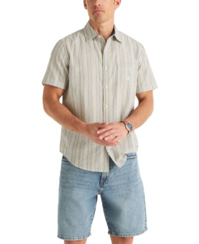 Рубашка Nautica Men's в полоску из сирсакотера с коротким рукавом Classic-Fit