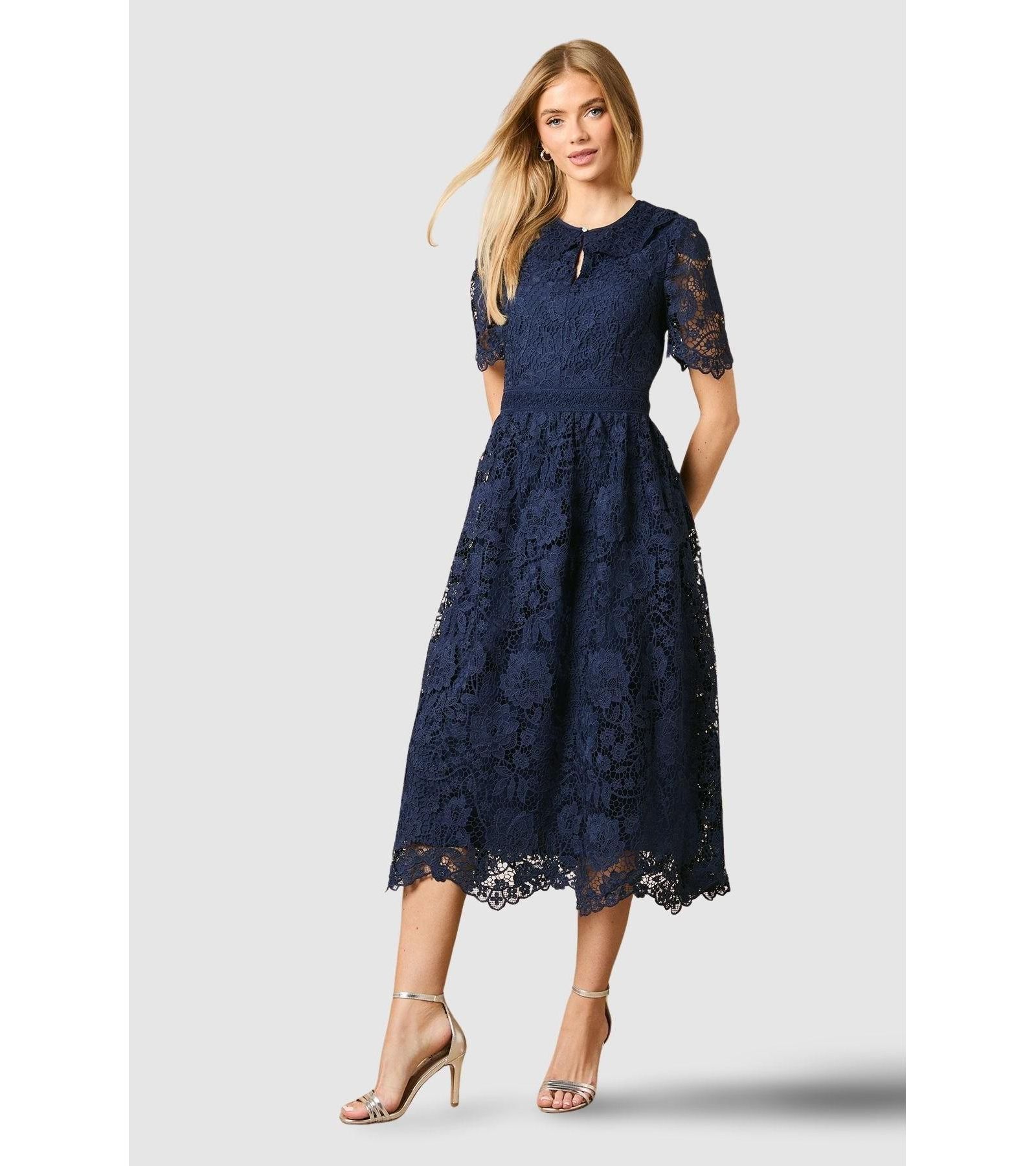 Oasis Women's Occasion Lace Collared Midi Dress