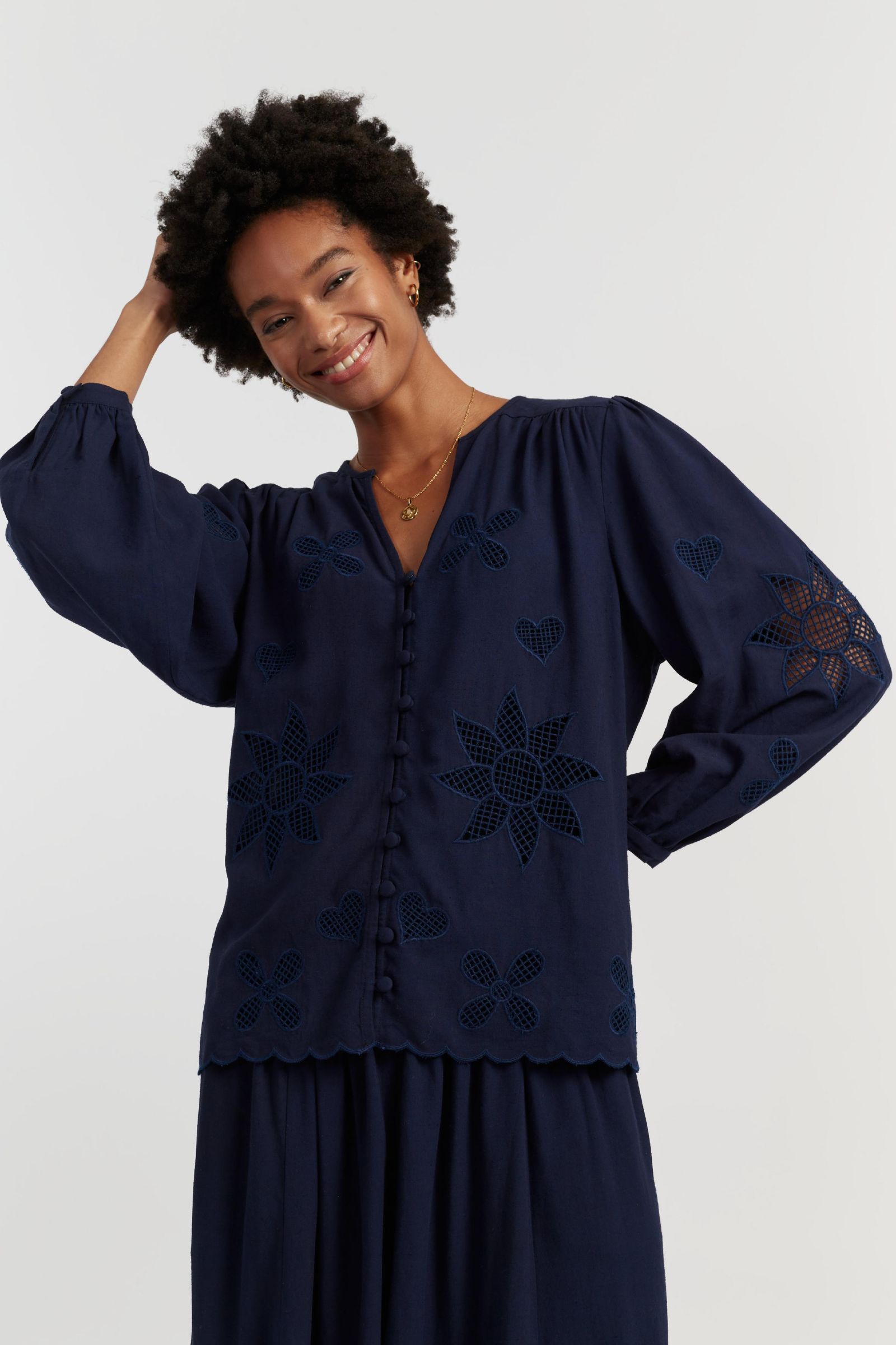 Chinti & Parker Women's Chinti and Parker Linen-Blend Broderie Blouse