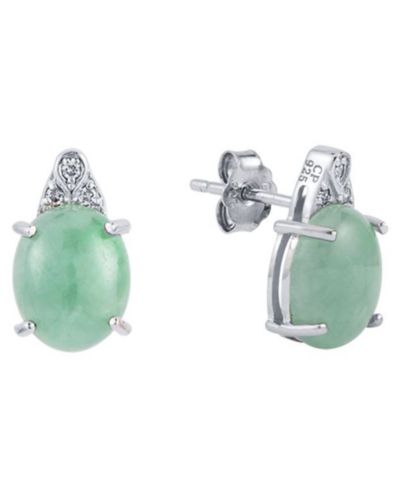 Macy's Green Jade and Diamond (1/20 ct. t.w.) Earrings in Sterling Silver