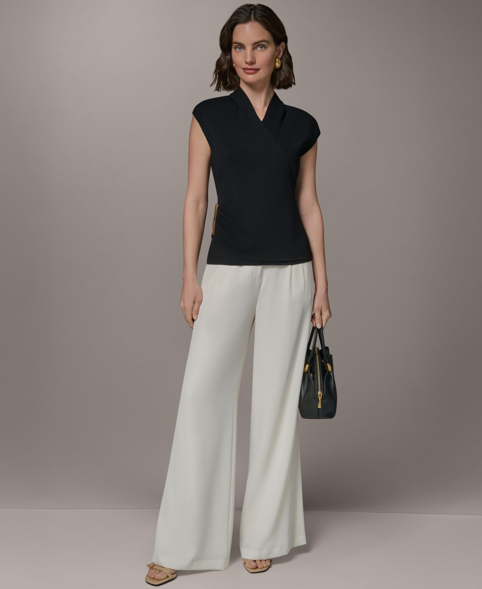 Donna Karan New York Женский джемпер с фальш-облигацией и V-образным вырезом