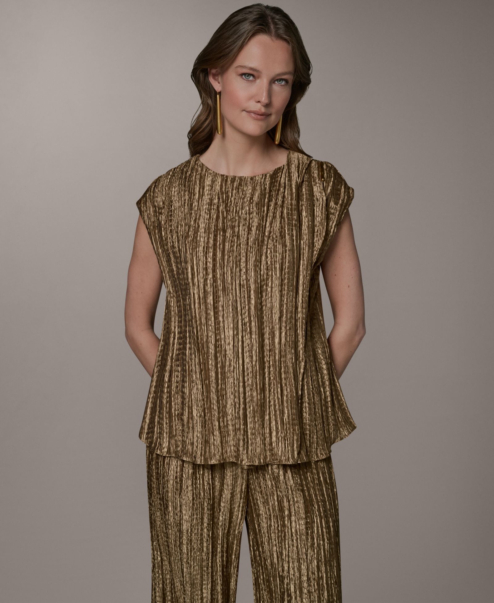 Женская блузка Donna Karan New York Crewneck Pleated Novelty