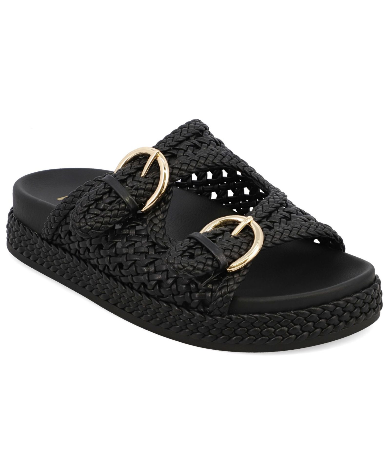 MIA Women's Trendy Woven Double Buckle Slide Sandals