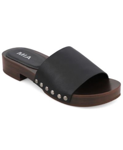 MIA Women's Lanell Low Block Heel Studded Slide Sandals