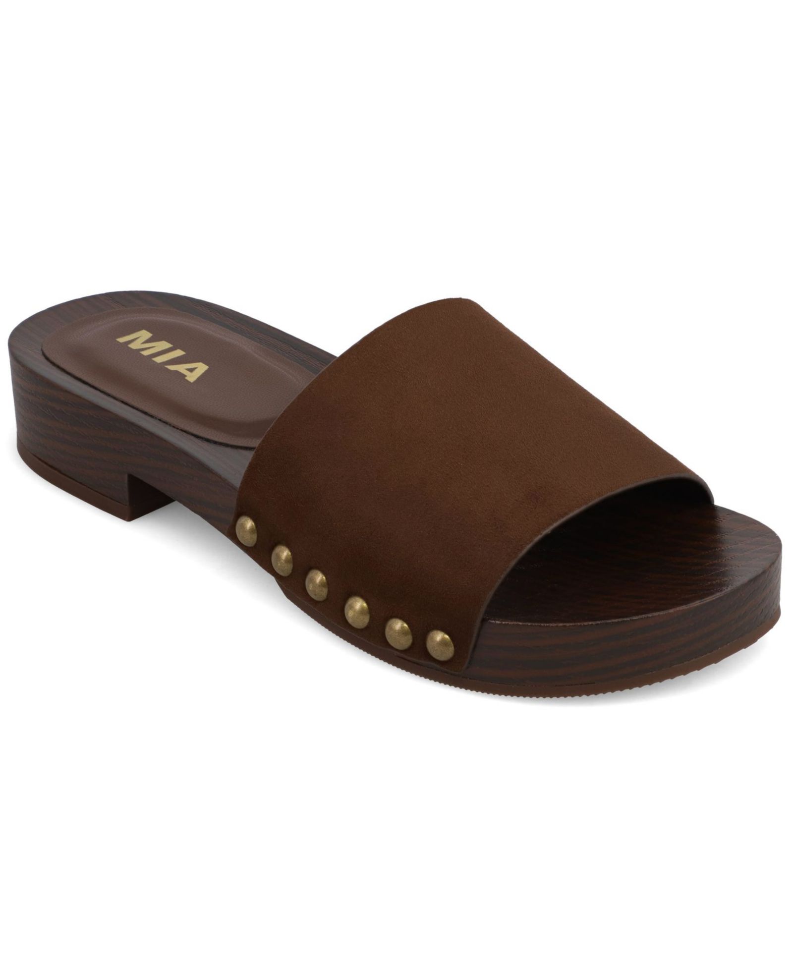 MIA Women's Lanell Low Block Heel Studded Slide Sandals