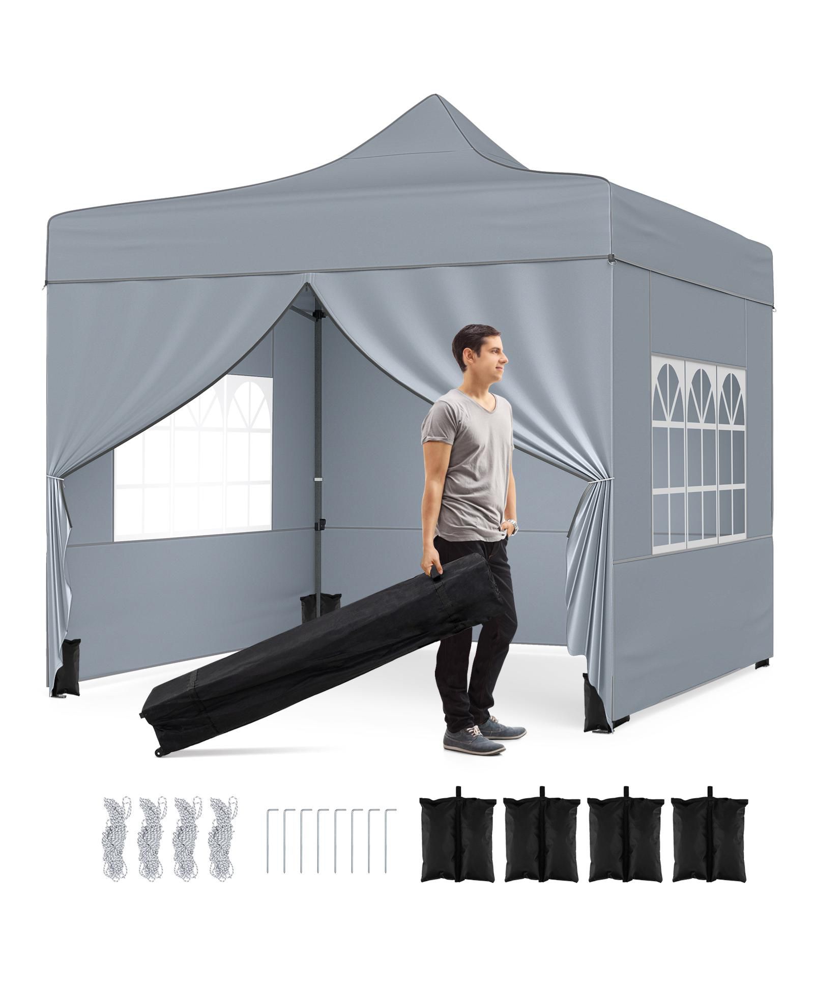 Mecale 10x10 ft Pop-Up Canopy Tent with 4 Removable Sidewalls & Wheeled Bag