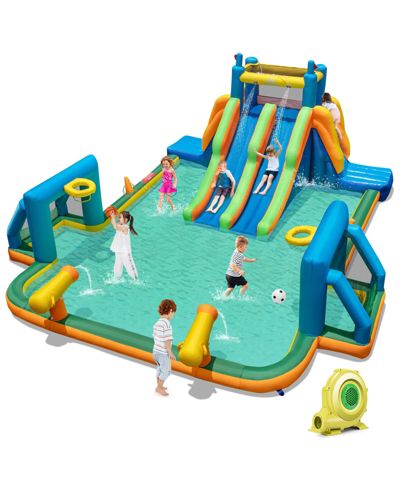 Mecale Kids Inflatable Water Slide with 2 Long Slides & 2 Soccer Goals, 950W Blower Included