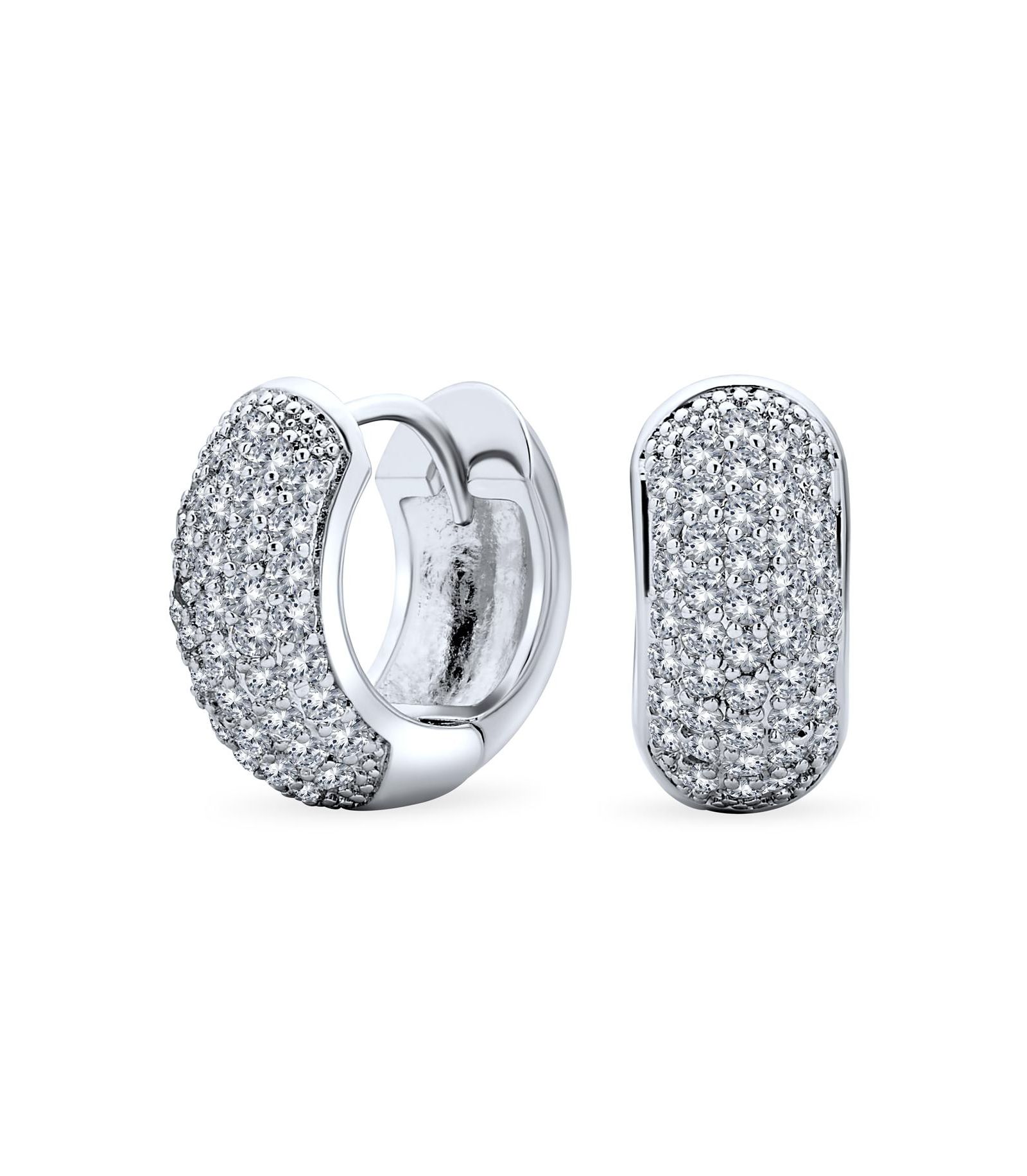 Серьги-кольца Bling Jewelry с кубическим цирконием, 5 рядов, серебристый цвет