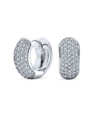 Серьги-кольца Bling Jewelry с кубическим цирконием, 5 рядов, серебристый цвет