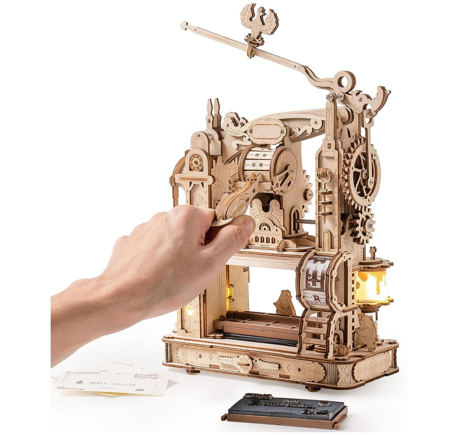 Деревянный пазл Robotime Printing Press, 3D пазл для взрослых и подростков, механическая деревянная модель