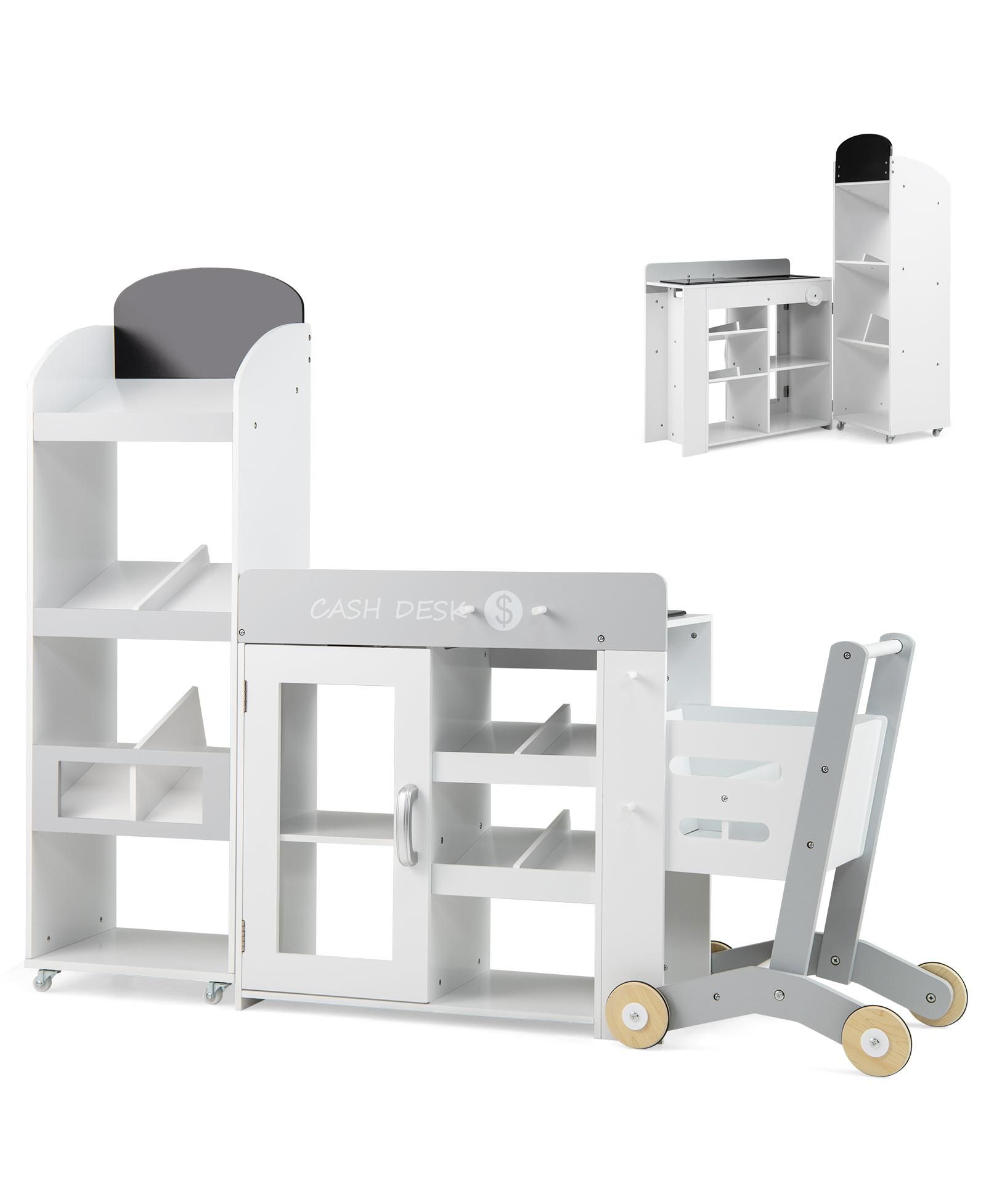 Mecale Grocery Store Convertible 2-Piece Playset with Shopping Cart, Ages 3+