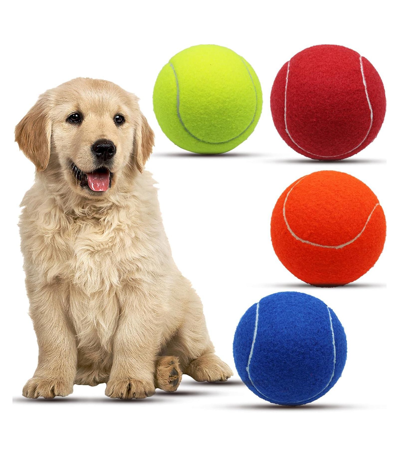 Magicorange Pack of 4 Large Tennis Balls 4 Inch Big Size for Dogs Colorful Pet Chew Toys for Outdoor and Indoor Training with Portable Mesh Bag