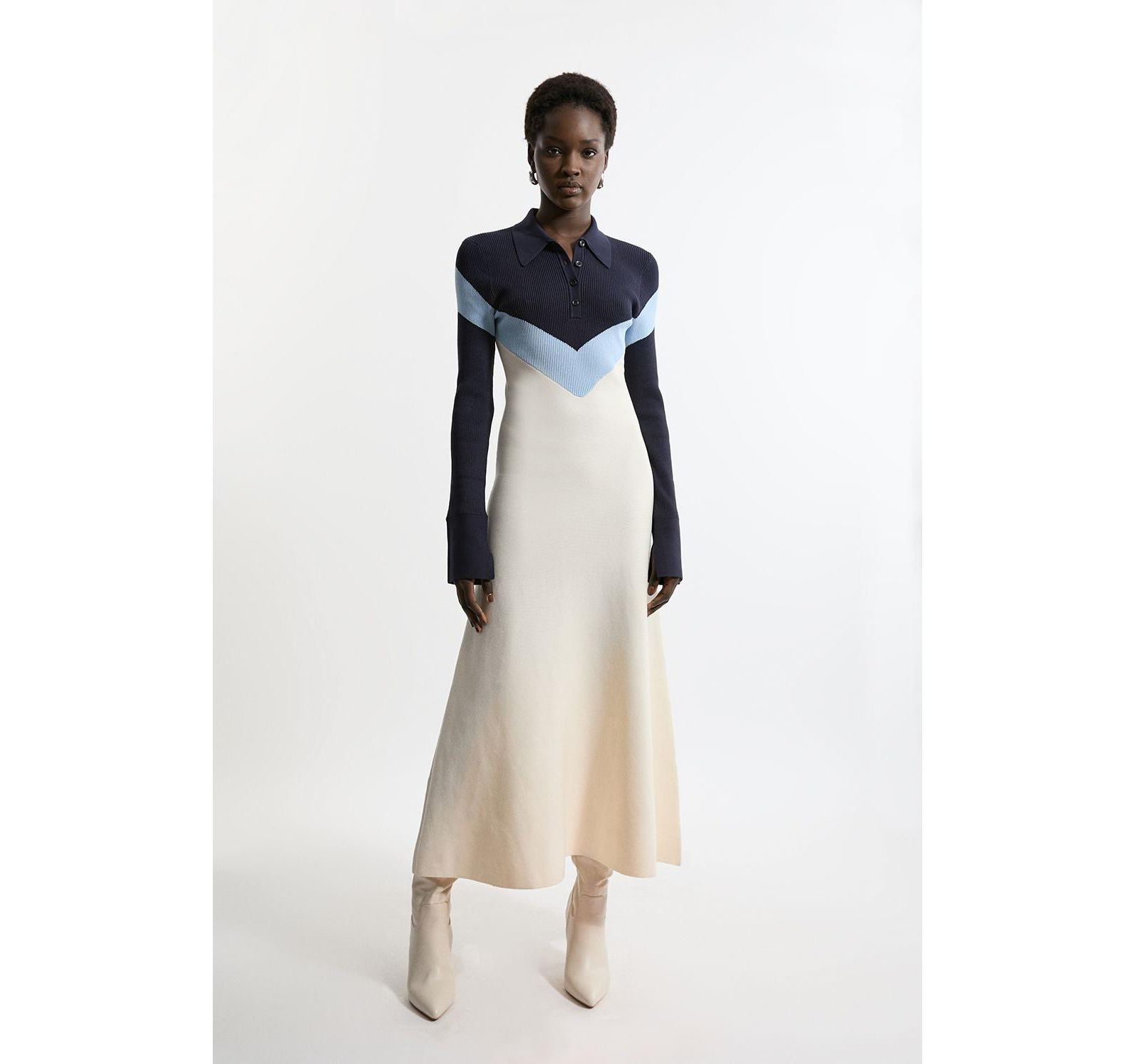 Karen Millen Women's Rib-Knit Polo Top Maxi Dress