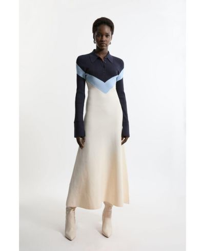 Karen Millen Women's Rib-Knit Polo Top Maxi Dress
