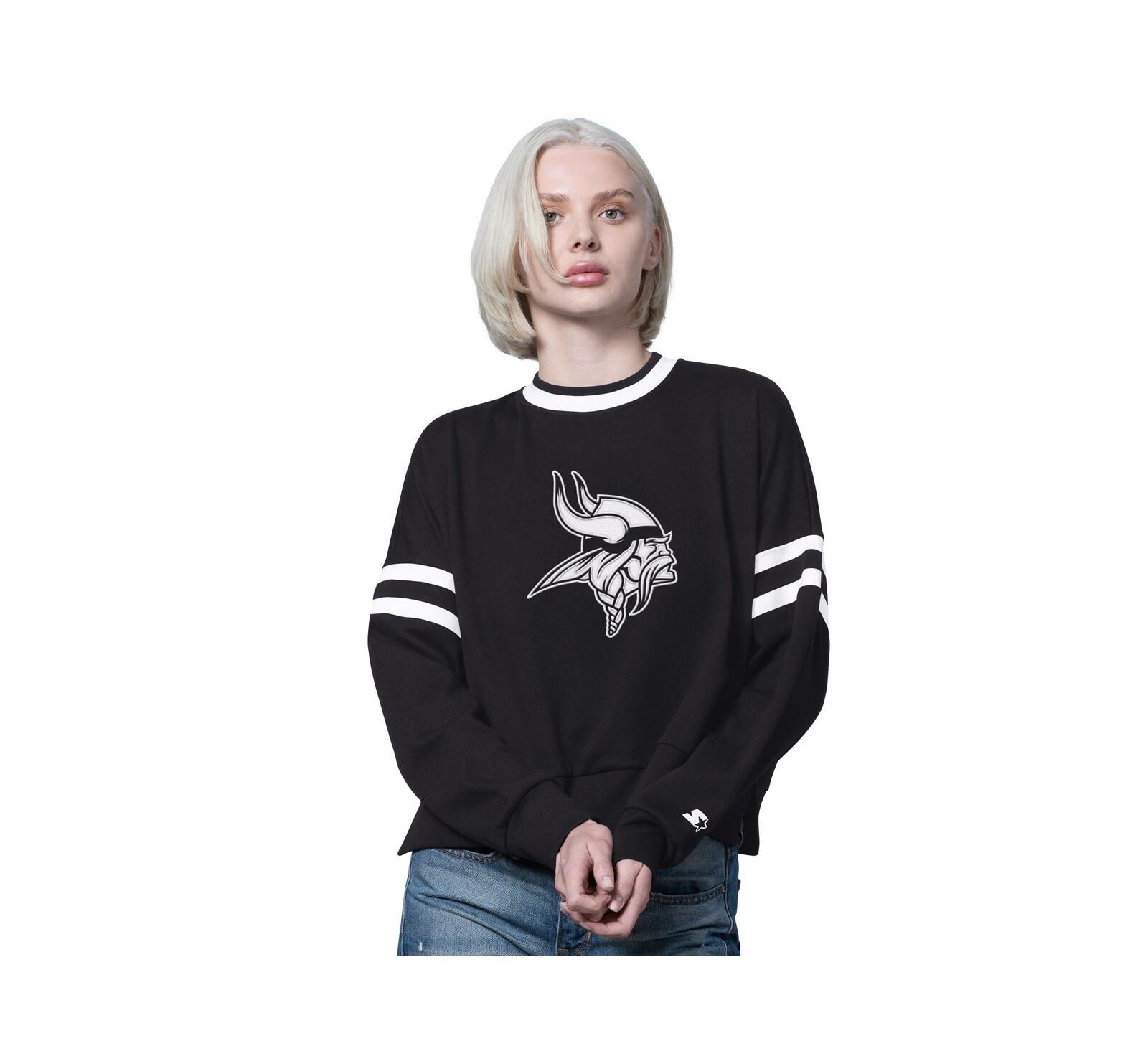 Starter Women's Black Minnesota Vikings Rally Drop Shoulder Cropped Sweatshirt