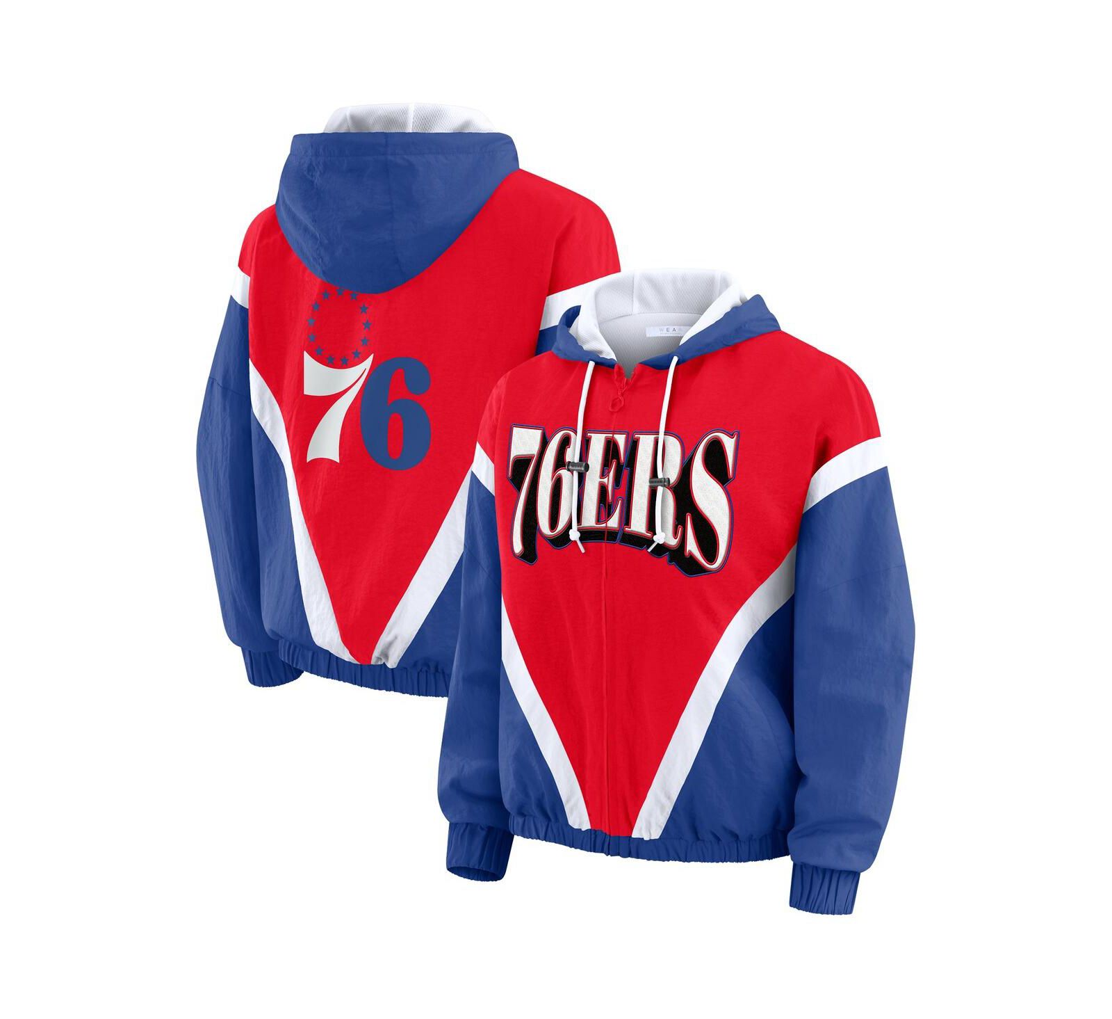 Женская ветровка WEAR by Erin Andrews Red/Royal Philadelphia 76ers Color Block Full-Zip Hoodie