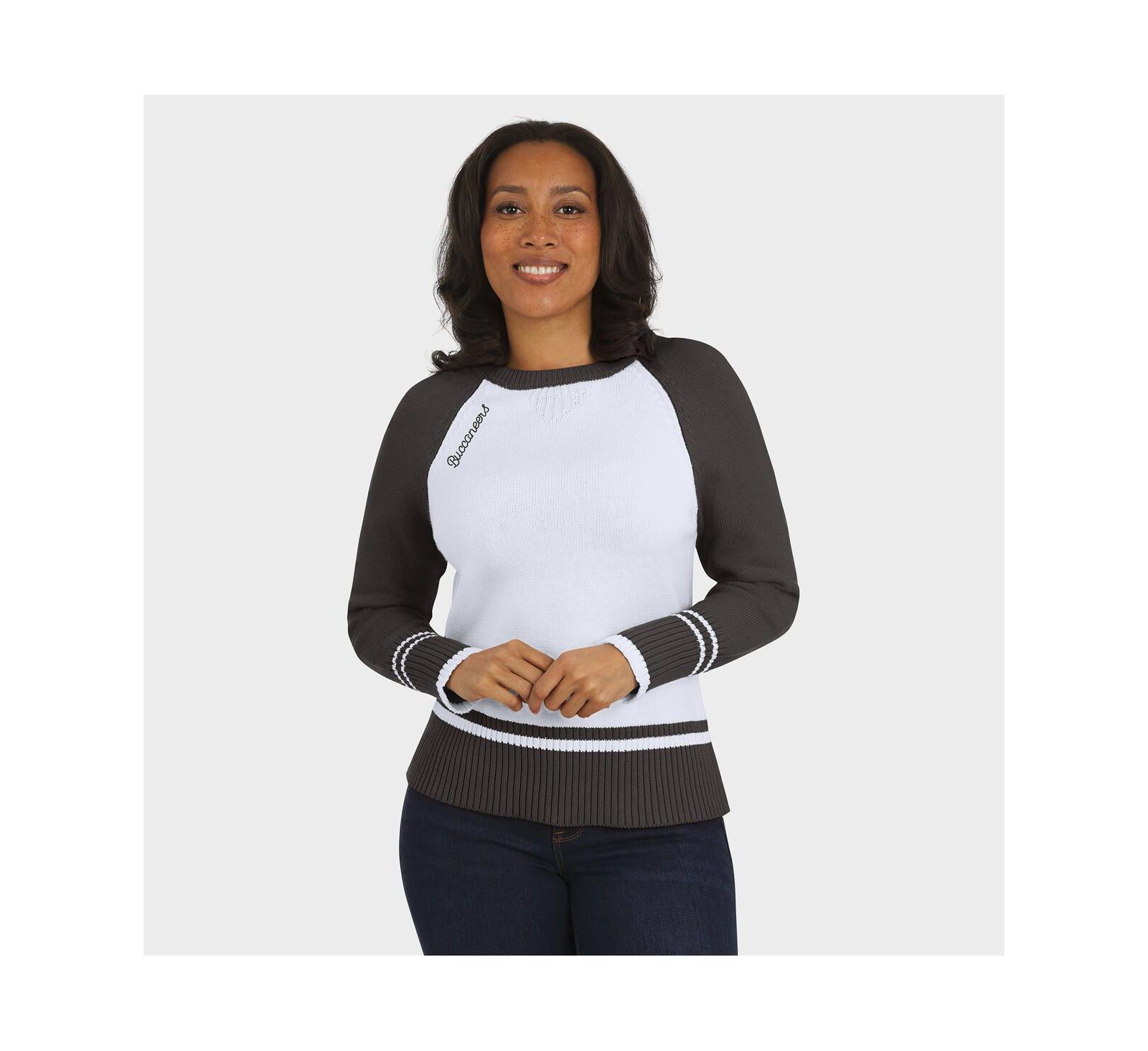 WEAR by Erin Andrews Women's White/Pewter Tampa Bay Buccaneers Color Block Raglan Sweater