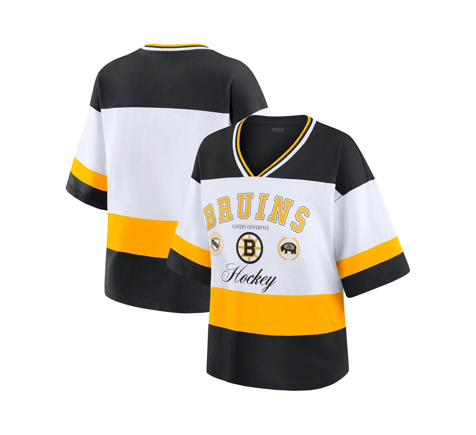 WEAR by Erin Andrews Women's Black/White Boston Bruins Jersey Style T-Shirt