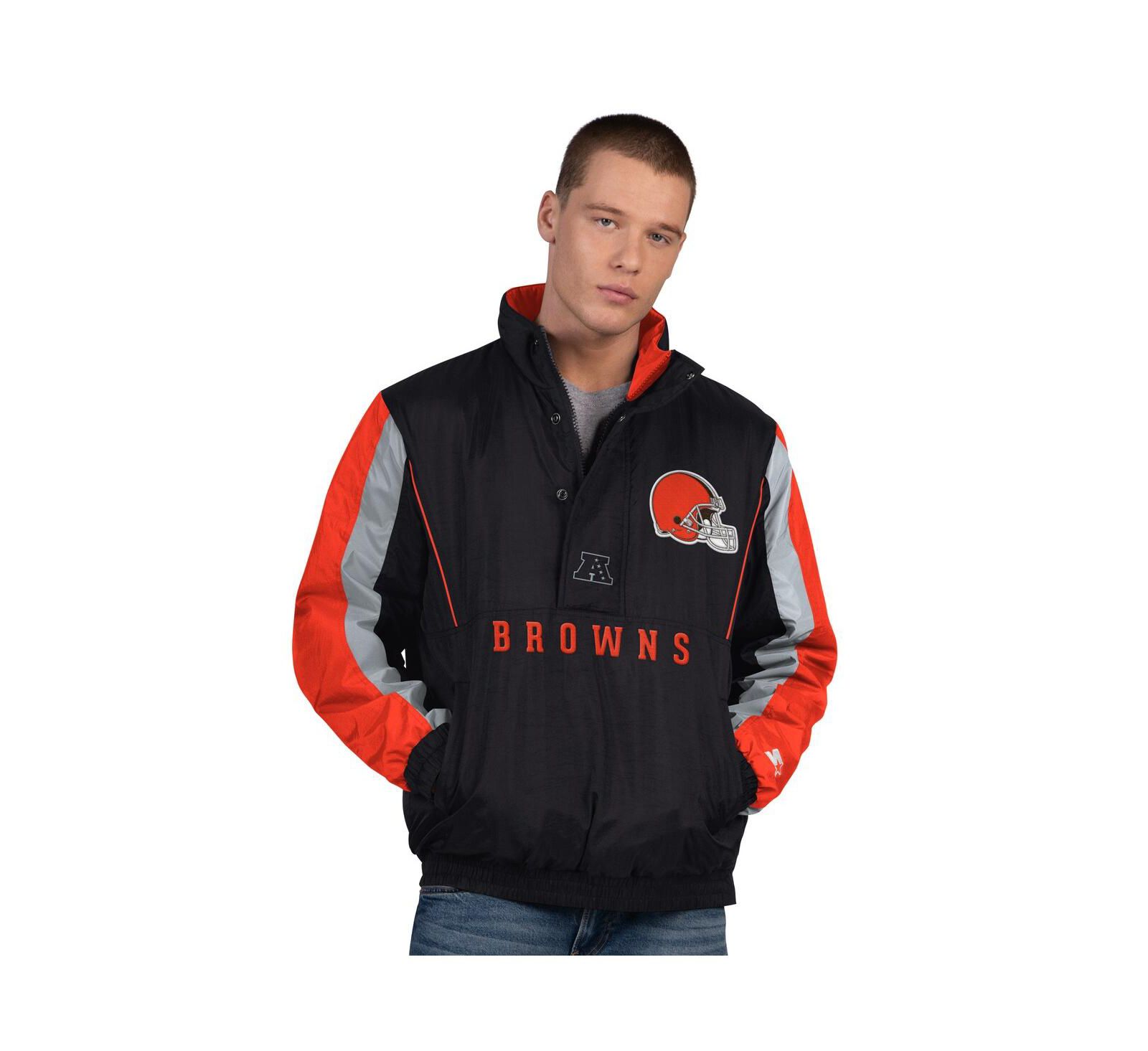 Starter Men's Black Cleveland Browns Thursday Night Gridiron Half-Zip Jacket
