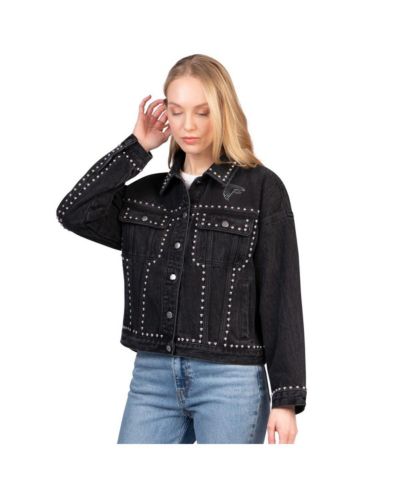 G-III 4Her by Carl Banks Women's Black Atlanta Falcons Pit Stop Crew II Full-Button Denim Jacket