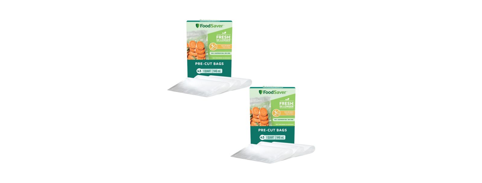 FoodSaver Quart Pre-Cut Vacuum Sealing Storage Bags, 43-Count, Pack of 2