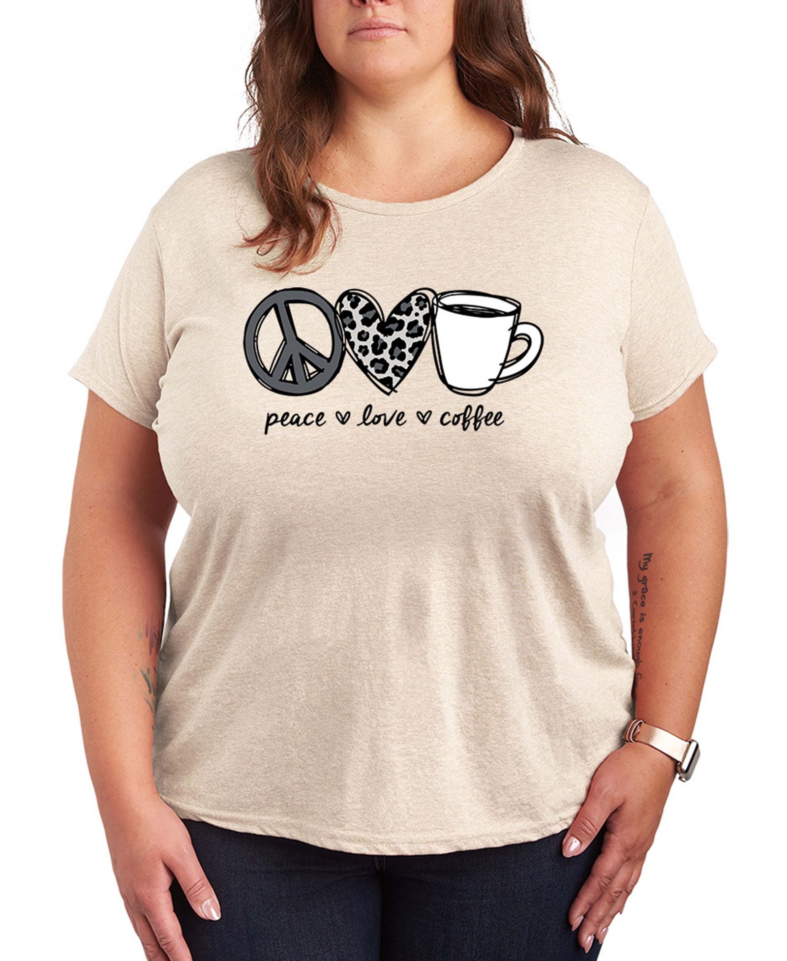 Футболка Hybrid Apparel Plus Size Instant Message Peace Love Coffee Snow Leopard Short-Sleeve Graphic