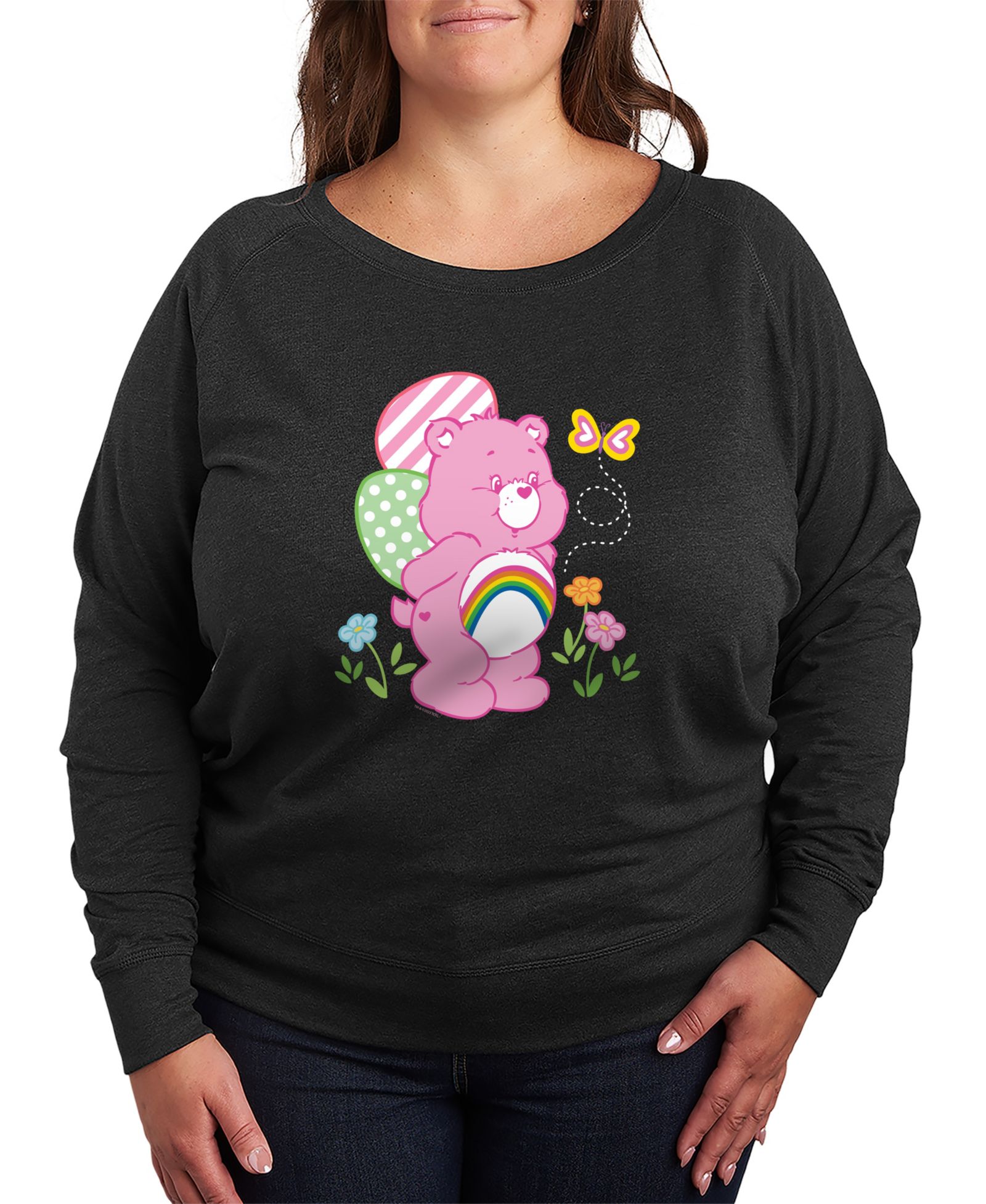 Hybrid Apparel Plus Size футболка с длинным рукавом из французского терри с принтом Care Bears Cheer Bear