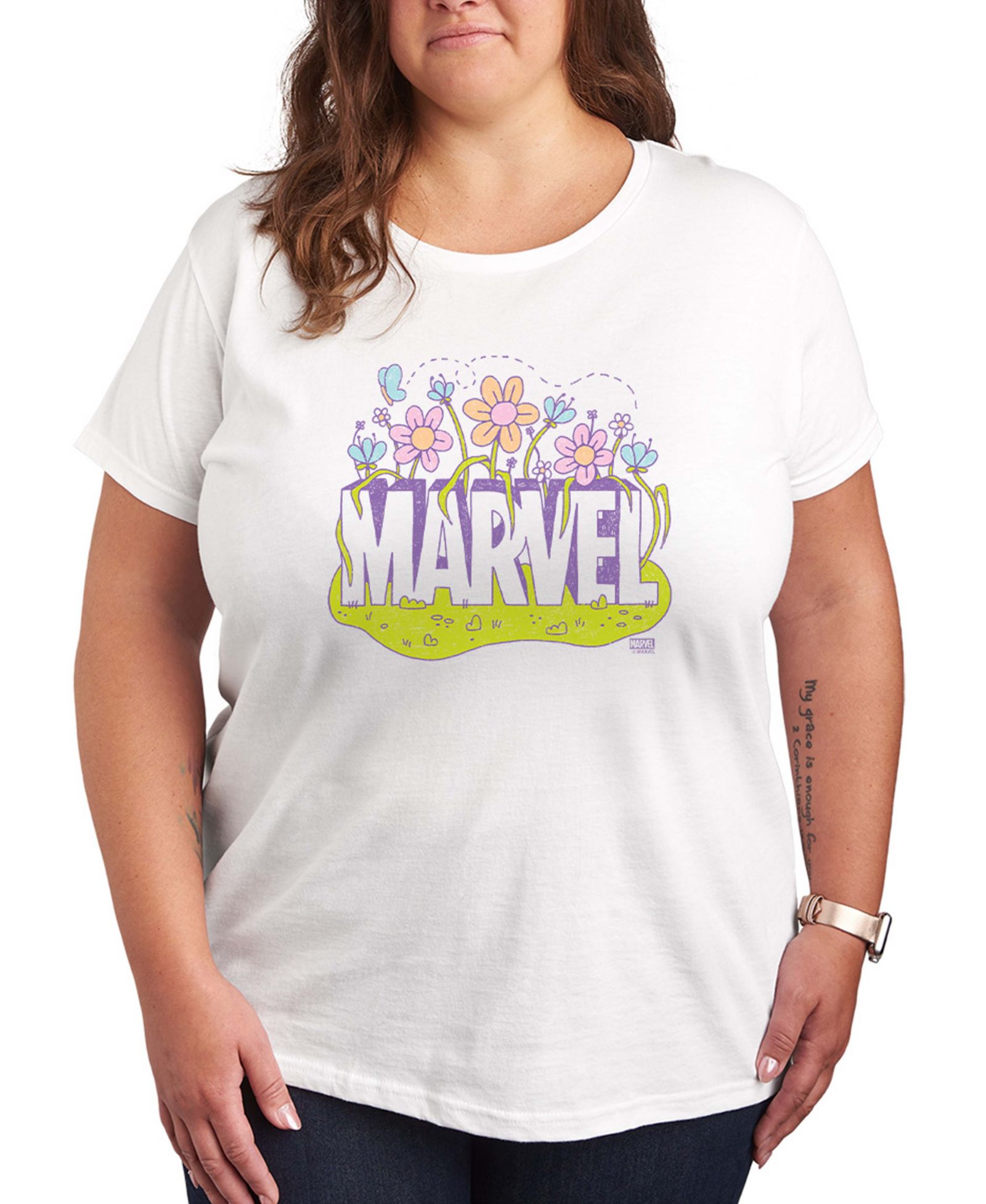 Мужская футболка Hybrid Apparel Plus Size Marvel Logo Florals Short-Sleeve Graphic T-Shirt